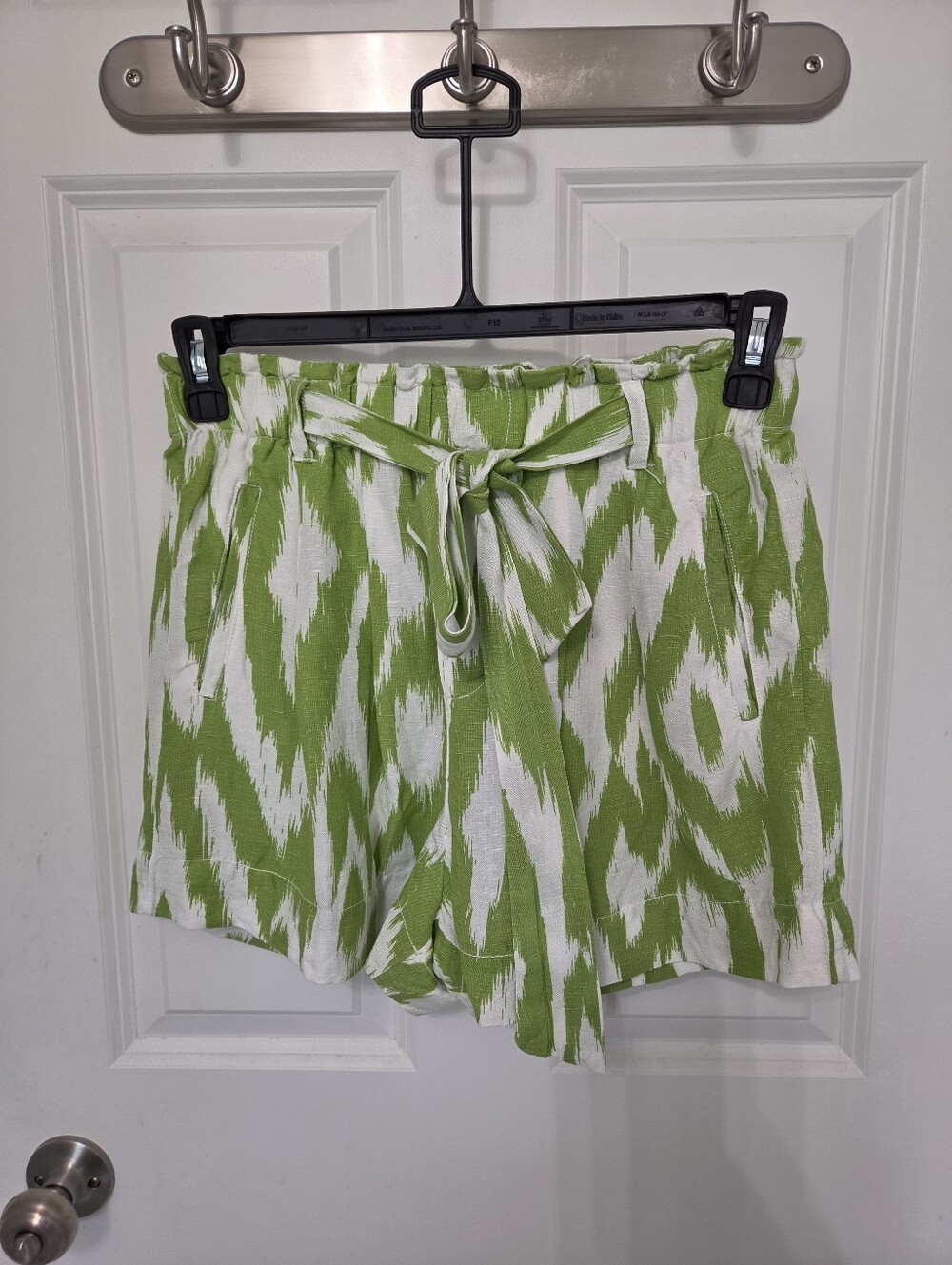Anthropologie Lime and White Ikat Tie-Waist High-Rise Shorts Size XS